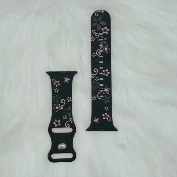 New Black & Pink Floral Design Apple Watch Bands 42mm 44mm 45mm 49mm - Picture 8 of 9